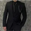 Мужские костюмы Пиджаки Черные мужские костюмы Пик с лацканами 1 пуговицы Формальные комплекты блейзеров для свадьбы Выпускного вечера Высокое качество на заказ костюм из 3 предметов Homme