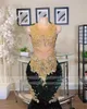 Sparly Dark Green Mermaid Sukienki PROM 2024 Dla czarnych dziewcząt Złote Koronkowe Aplikacje koraliki Tassels Velvet Sequins Gown BC18147 0219