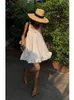 Casual Dresses HOUZHOU Women Sleeveless Ruffles Mini Dress White Boho Beach Sundress Cute Girl Home Loose Summer Oversized