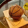 Designer- Basketball Round Ball Gold Clutch Purses Crossbody for Women Evening Rhinestone Handväskor Ladies Party Shoulder Bag Pink 296e