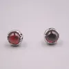 Orecchini pendenti con perno rotondo da donna in argento sterling S925 puro e granato rosso, 15-10 mm