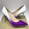 Sapatos de vestido concisos com gradiente branco roxo 12cm grandes saltos pontiagudos agulha alta