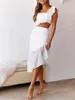 Skirts Fashion Women Tops Skirt Suit Sleeveless Off Shoulder Ruffle Crop Vest Summer Casual Outfit Club Street Style S-XL