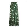 Kvinnors byxor Lemongor Korean Fashion Polka-Dot Elasticitet Midja bred ben 2024 Spring Summer Casual Green Trousers For Women