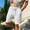 Heren katoenen linnen shorts strandbroek heren zomer ademend effen kleur Hawaiiaanse broek fitness straatpak S-3XL 240219