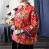 Płaszcze damskie okopy johnature kobiety vintage print w kwiatowe parki plus bawełniany chiński w stylu guziki długie rękawy ubrania 2024