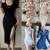 Fashion Dress Designer Casual Skirt Women Lady Summer Sexy Woman Clothing Short Sleeve Outwear Slim Style with Budge