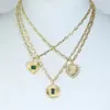 Chains Gold Color Paper Clip Chain Geometric Round Heart Shaped CZ Coin Pendant Necklace Women Jewelry