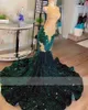 Sparkly Dark Green Mermaid Prom -klänningar 2024 för svarta flickor Golden Lace Applicants pärlor Tassels Velvet paljetter Party Gown BC18147 0219