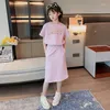 Clothing Sets Summer Teen Girls Children Fashion Letter Tops Long Skirt 2Pcs Outfits Kids Suits 5 6 7 8 9 10 11 12 13 14 Years