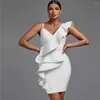 Robes décontractées Robe de bandage blanche Femmes Party Bodycon Élégant Volant Sexy Spaghetti Strap Anniversaire Soirée Club Tenues Année 2024