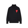 AMI Sweater Men's and Women's Spring and Autumn High Neck Sweater Thick Peach Heart A Embroidered High Street Leisure Fashion Trendy Long sleeved Pullover