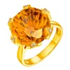 Cluster Rings Big 5 S Yellow Crystal Citrine Gemstones 5a Zircon Diamonds Flowers for Women 18k Gold Filled Bands smyckespresent