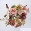 Ghirlande di fiori decorativi Ghirlande di seta rosa artificiale Rose Wedding Home Decor fai da te Alta qualità Grande peonia Bouquet Tavolo per feste di Natale A Dh8Lz