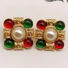 Stud Earrings Fashion Colorful Zircon Triangle Red Green Stone Dripping Glaze Metal For Women Dinner Party Jewelry Gift