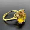 Clusterringe Big 5 S Gelber Kristall Citrin Edelsteine 5A Zirkon Diamanten Blumen für Frauen 18 Karat Gold gefüllte Bänder Schmuck Geschenke