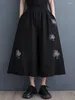 Kadın pantolon siyah patchwork yüksek bel bahar yaz geniş bacak culotte nakış çiçek moda kadınlar rahat etekler