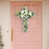 Dekorativa blommor Easter Lilac Cross Wreath Artificial Flower Ytterdörrprydnad för väggmantel