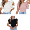 T-Shirts d'été en maille pour femmes, couleur unie, Design Patchwork, volants, décor, col rond, manches papillon, pulls Slim, haut tricoté