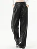 Women's Pants PU Leather 2024 Autumn Winter Solid Black High Waist Wide Leg Full Length Loose Female Classic Trousers