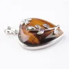 Pendanthalsband 5st Natural Tigers Eye Stone Heart Romantic Love Flower Alloy Metal Charm Women Fashion Jewelry TN3180