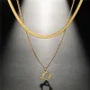 Planet Saturn Pendant Necklace for Women Girls 14k Yellow Gold Color Choker Double Layer Snake Chain Kpop Jewelry