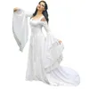 Vintage CLETATE Białe suknie ślubne Flare Long Rleeves Fairy Line Lace Off Rame Straps Halloween wiktoriańskie sukienki dla kobiet w dużych rozmiarach