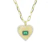 Chains Gold Color Paper Clip Chain Geometric Round Heart Shaped CZ Coin Pendant Necklace Women Jewelry