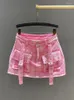 Skirts Short Mini Denim Skirt For Women European Goods Workwear With Pocket Female Younger Fashion Pink ALine 2024 Spring Slim Fi