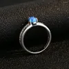 Cluster Rings S925 Silver Blue Opal Women Vintage Water Drop Gem Ring Female Platinum Plated Zircon Luxury Jewelry Girl Gift Lady Party