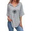 Women's Blouses Womens Dandelion Printing V Neck Shirts Short Sleeve Cotton Tee Blouse Summer Loose Fit Casual Tunic Tops