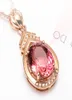 Red Tourmaline Pendant 18K Rose Gold Necklace Female Colored Gemstone Women Solid Sterling Silver Ring4548871