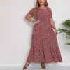 Sukienki swobodne plus size 5xl kobiety Summer Maxi sukienka vintage kwiatowy krótki rękaw Bohemian plaż