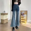 Jean femme évasé avec poches pantalon évasé pour femme pantalon bleu taille haute S femme cloche bas cool printemps brillant