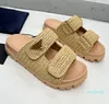 Designer-Sandale für Damen, Häkel-Slides, schwarze Plateau-Keile, Stroh-Flatform-Slipper, Sommer, flach, bequem, Mule, Strand, Pool 2024