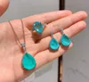 Rain Luxury Wong 925 Sterling Silber Paraiba-Turmalin-Edelstein-Ohrringe, Anhänger, Halskette, Hochzeitsschmuck-Sets, Ganzes 9NT4291106