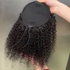 Haute qualité péruvienne malaisienne indien cheveux naturel noir crépus bouclés queue de cheval Extensions de cheveux 100% brut vierge Remy cheveux humains