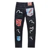 Mens pants EV jeans M-shaped embroidery straight tube wide leg pants high street hip-hop Long edge street casual Men's street clothing size 28-40