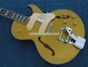 Scotty Moore 295 Gold Top Goldtop Semi Hollow Body Guitare électrique P90 Micros Split Parallélogramme Incrustation Fleurs historiques Pickguard Bigs Tremolo Bridge Tuilp Tuner