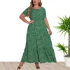 Casual Dresses Plus Size 5XL Women Summer Maxi Dress Vintage Floral Short Sleeve Bohemian Beach Sundress Holiday Party A Line Robe