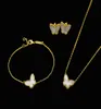 V Af 18k Oro Moda Clásico Dulce 4 Trébol De Cuatro Hojas Mariposa Pulsera Pendientes Collar Conjunto De Joyas Para S925 Plata Van Wome3513192