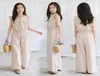 Fashion Girl overall big kids Teenager Wide Leg Sleeveless Loose pants Cotton Clothes Apricot Children039s Bodysuits 16 years A1223894