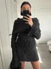 Sukienki swobodne Taruxy dzianinowa mini sukienka dla kobiet Slim Rib High Talle Flare Rleeve Femme 2024 Zima zima Bodycon Sexy Woman