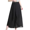 Damesbroek Effen Kleur Rok Chiffon Dubbele Lagen Split Zoom Wijde Pijpen Voor Vrouwen Hoge Taille Halverwege De Kuit Lengte