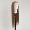 Perruque femme fendue cheveux longs et raides brun clair 13x3 pouces ensemble de perruque avant en dentelle en fibre chimique