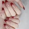 False Nails Wine Red Almond Shiny With Diamond Press-on For Professional Nail Or Salons