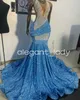 Céu azul veludo brilhante noite vestidos formais para mulheres luxo diamante cristal baile cerimônia vestido robe de soiree menina preta