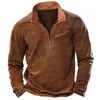 Men's T Shirts Spring Long Sleeved Shirt With Zippered Leather Lapel Retro Pocket Daily Pullover