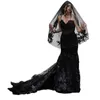 Robes de mariée gothiques noires sirène dentelle appliques perlées col en coeur longues robes de mariée vintage dos à lacets grande taille robe de mariée 2024