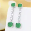 Dangle Earrings Luxury Vintage Square Emerald Long Fashion Silver Color 2024 Accessories For Women
